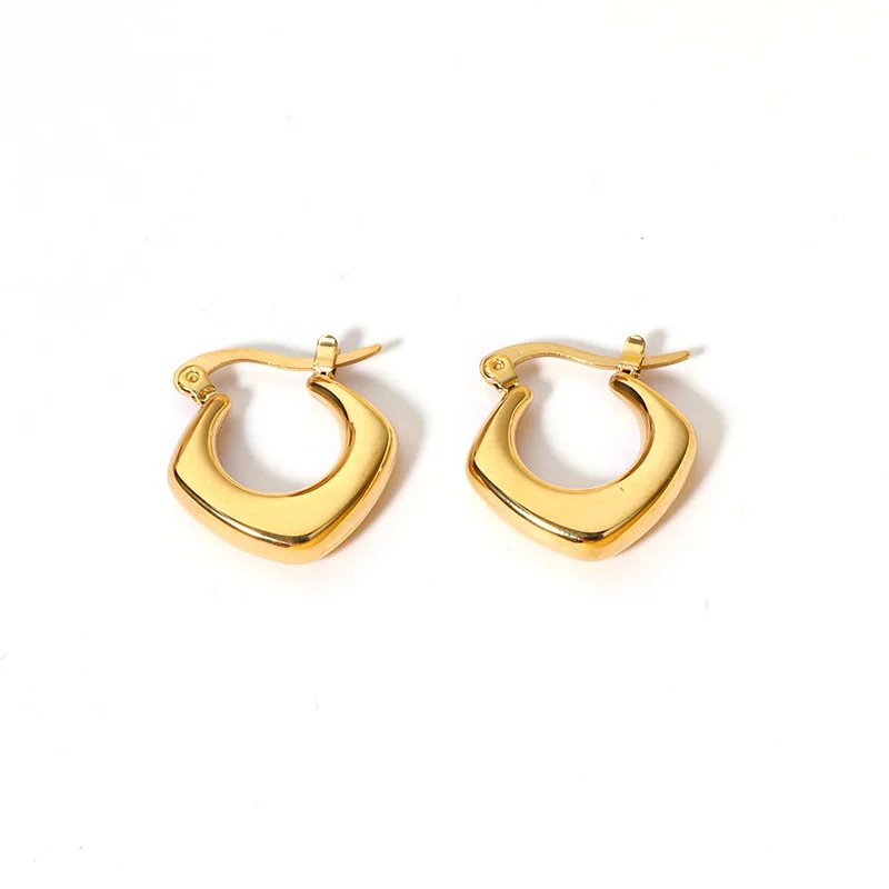 

Ins Newest High Polished Stainless Steel Hoop Earrings Real 18K Gold Plated Titanium Steel Square Hoop Earrings For Girls