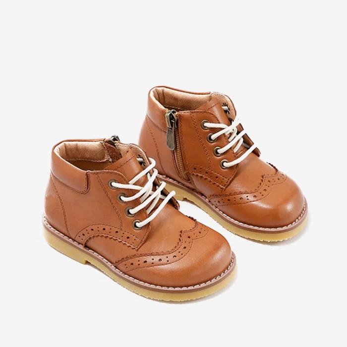 

wing tip lace up formal tan leather casual brogues oxford kids rubber shoes