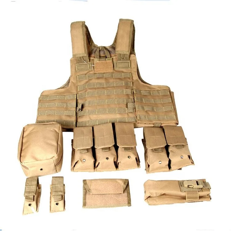 

Tactical Vest Molle Airsoft Combat Vest W Magazine Pouch Releasable Armor Plate Carrier Strike Vests Hunting Clothes Gear, Khaki black camouflage