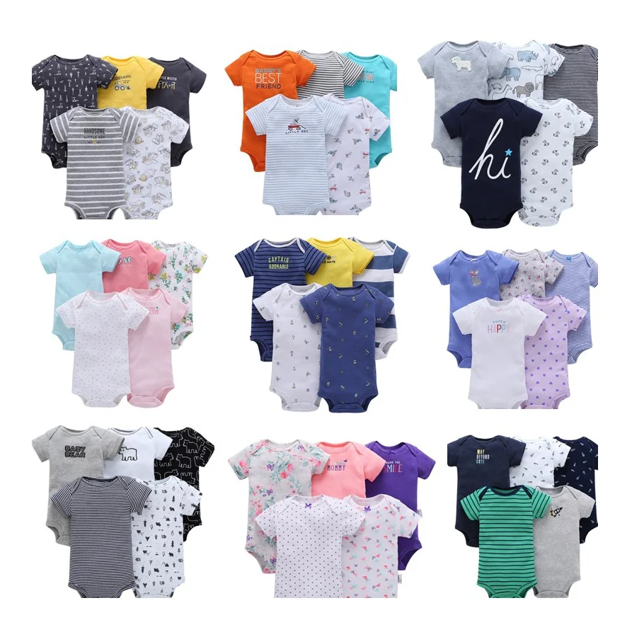 

Wholesale High Quality Baby Onesie 5Pcs Newborn Clothing Baby Clothes Romper Set, Picture shows