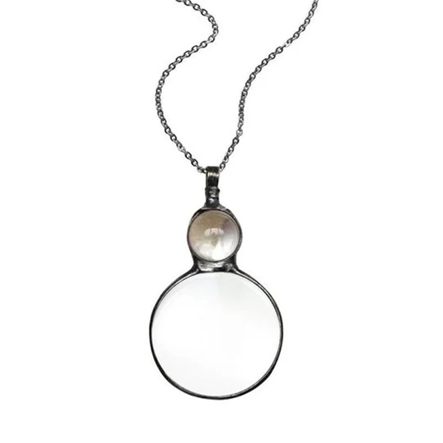 New Creative Magnifying Necklace Vintage Magnifier Magnifying Glass Pendant Silver Color Long Chain Necklace For Women Jewelry