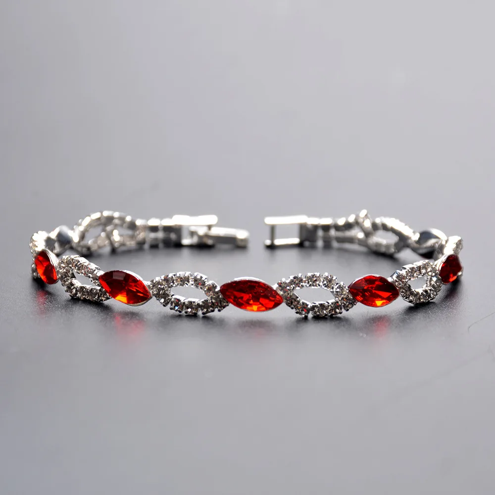 

New Arrival Red Oval Roman Gemstone Bangle Full Rhinestone Crystal Bracelets Luxury Statement Bling Ruby Bracelet for Wedding, Picture