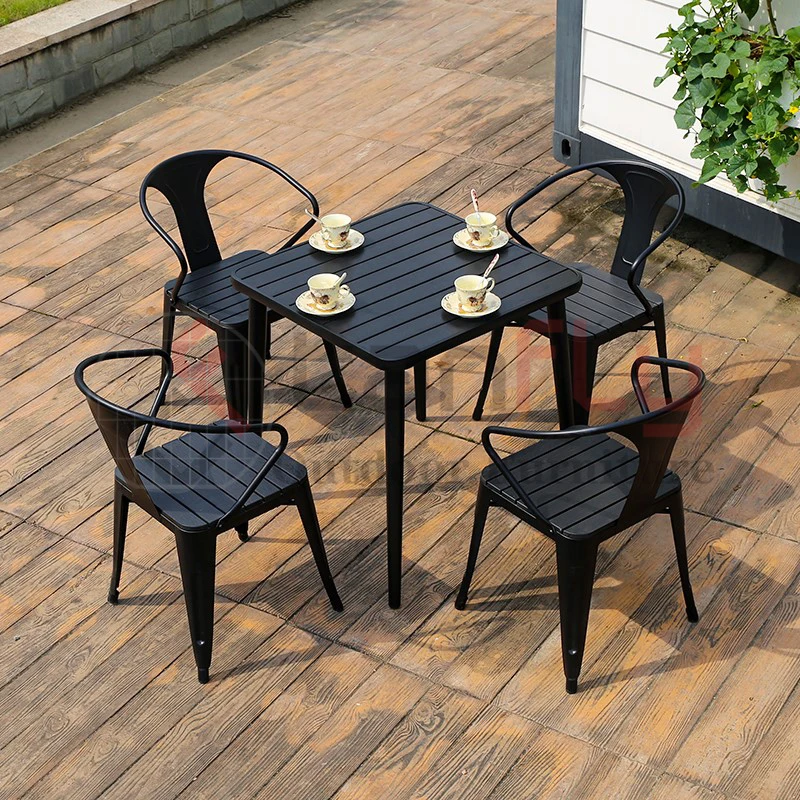Nordic Modern Plastic Wood Garden Furniture 4 Seaters Coffee Table Set