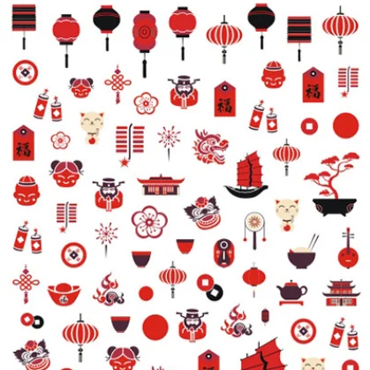 

R153-164 Chinese New Year Design 3D Sticker Cat Nail Wraps Matryoshka Nail Art Decal Decoration, As picture show