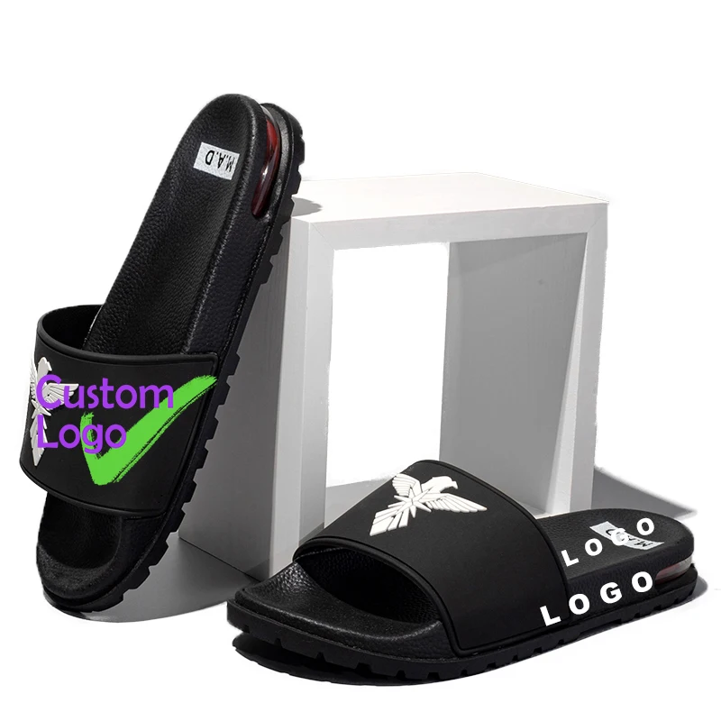

Exclusive Technical Custom LOGO Slide Sandal Shoe For Men And Women Paste Pvc Sole Print Slippers Low Moq Logo Slides Sandals