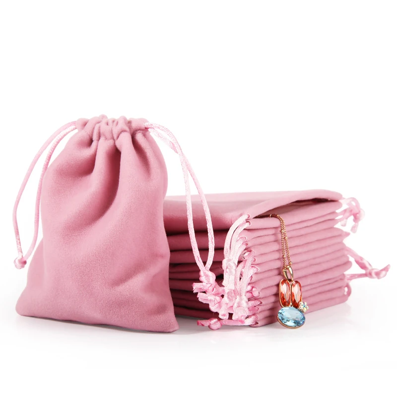 

DIGU Professional custom printed drawstring jewellery bags small pink velvet jewelry pouch bag with rope, Customized color