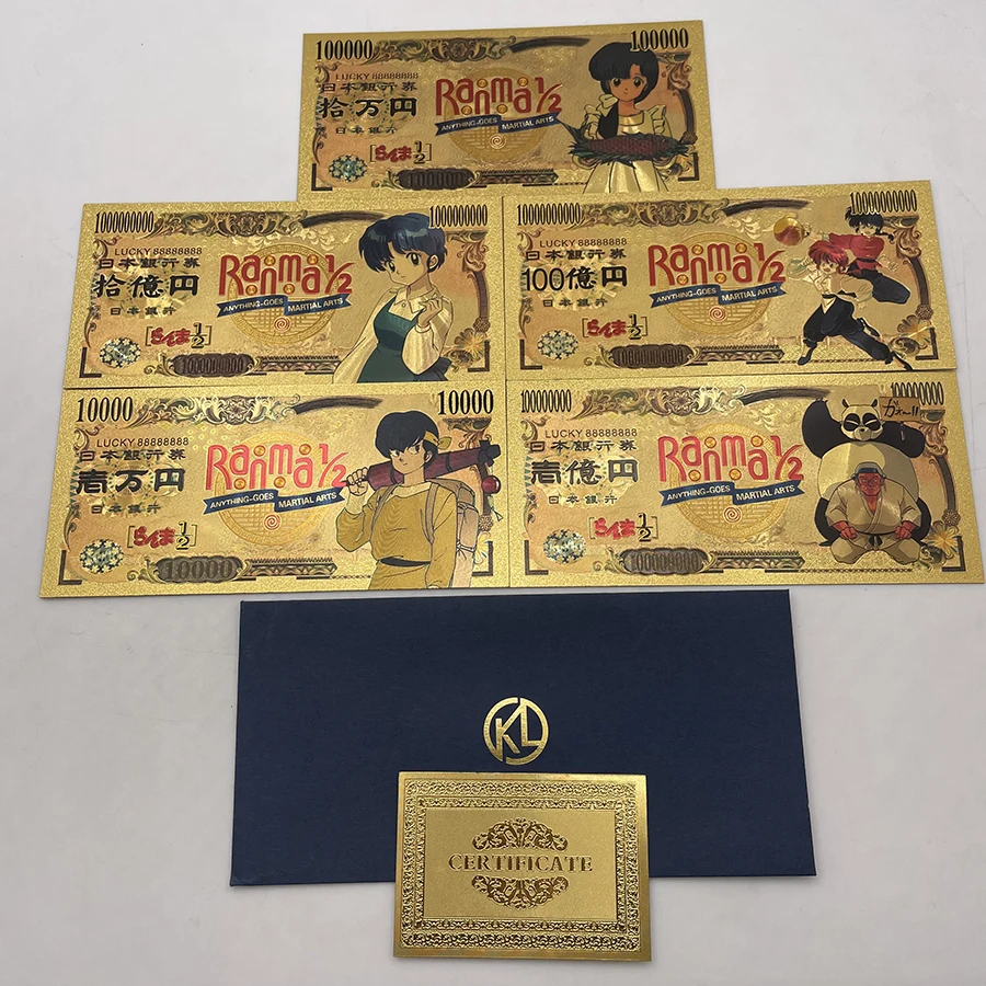 

5 types New Type Japanese Classic Gold Anime Ranma 1/2 Manga Kawaii Banknote Memory Collection Cards