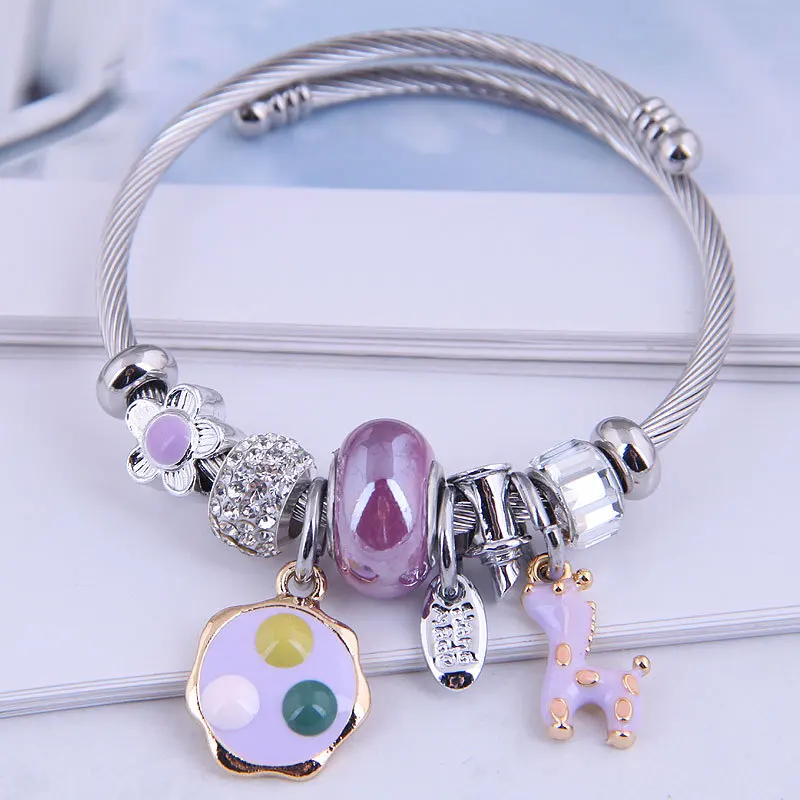 

Metal Plum blossom Fawn Girl accessories DIY Diamond charm bead Custom bracelet for gift, 3 color