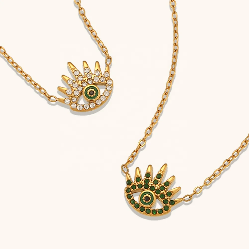 

Dingran Fashion Jewelry Zircon Eye Pendant Necklace Tarnish Free Gold Plated Stainless Steel Charm Necklaces