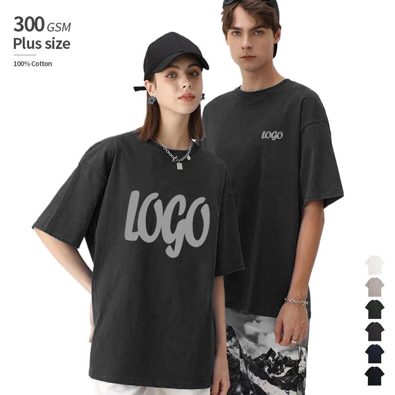 Unisex 100% Cotton T-Shirt 300 GSM Plus Size Heavyweight Oversized Drop Shoulder Custom Logo Pattern High Quality Knitted