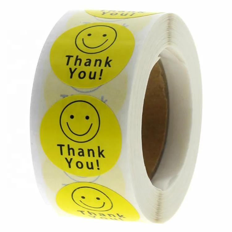 批发定制圆形谢谢笑脸贴纸,用于信封盒产品密封贴纸