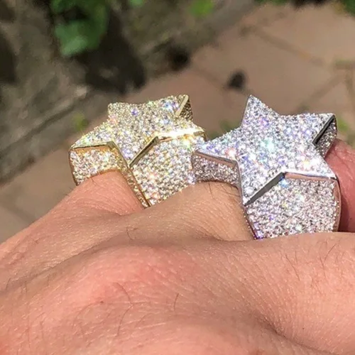 

Cross-Border Hip Hop European And American Full Diamond Micro Inlaid Five-Pointed Star Ring Men'S Jewelry