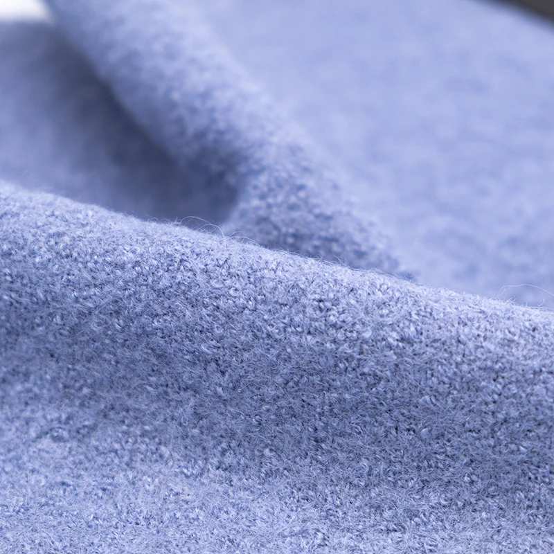 
High quality solid color light blue woolen felt eco friendly viscose bolied wool knit overcoat fabric 