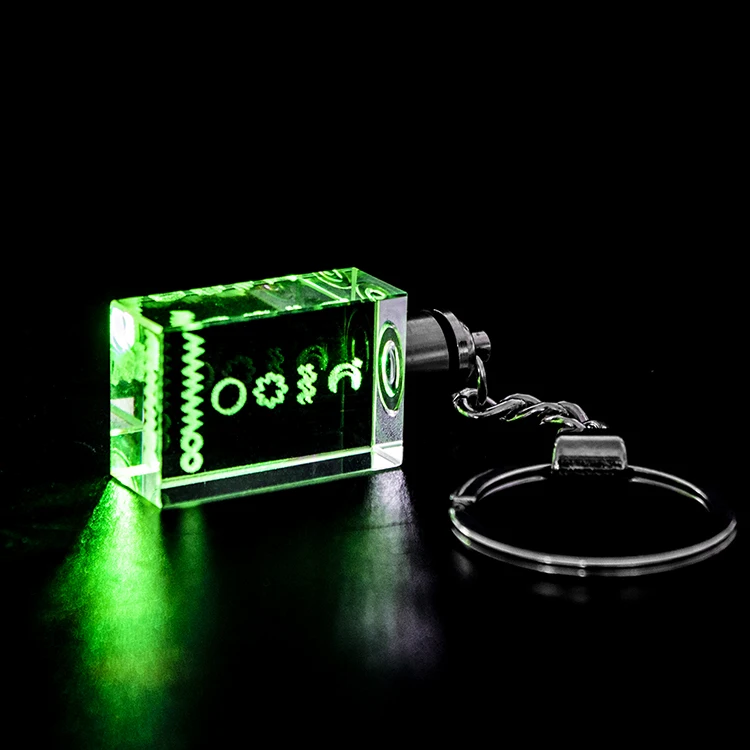

cheap wholesale k9 blank rectangle crystal keychains custom 3D laser engraving logo crystal glass LED keychain for giveaways