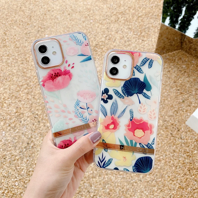 

1.5mm Thick Flower Phone Cover Clear Case Floral Transparent Soft Case Covers For Iphoned 13 12 11 Pro Max, 8 colors