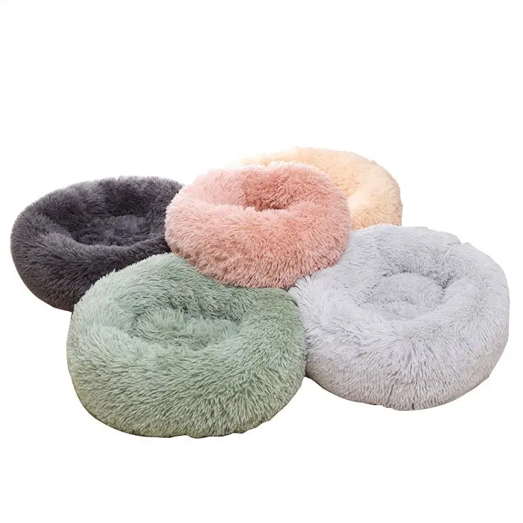 

Fluffy Calming Dog Bed Long Plush Donut Pet Bed Hondenmand Round Orthopedic Lounger Sleeping Bag Kennel Cat Puppy Sofa Pillow, Picture shows