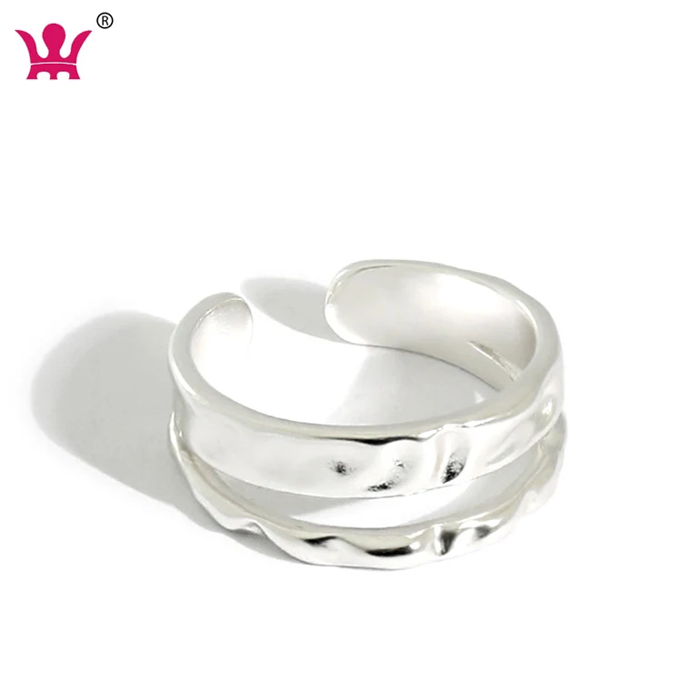 

Double Spaced Two Bar Ring in 925 Sterling Silver Hammered matt silver rings