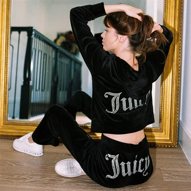 

Tracksuit Women Velvet Juicy Tracksuit y2k letter Track Suit Two Piece Set outfit Casual Sweatsuits For Women Pants Sets, Picture shows