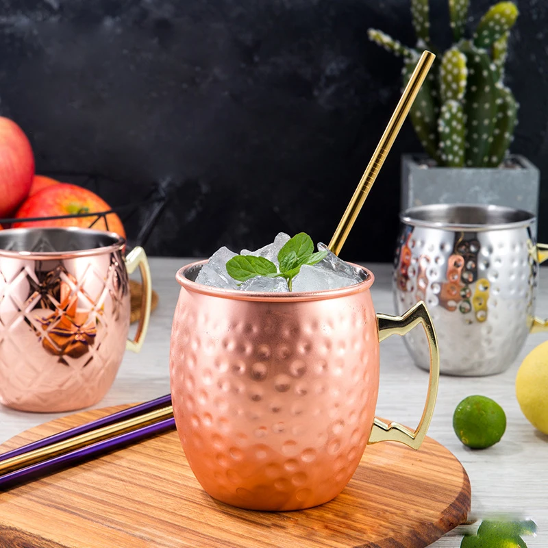 

stainless steel wine cups 500ml copper cocktail glass hammered moscow mule mugs, Customized colors acceptable