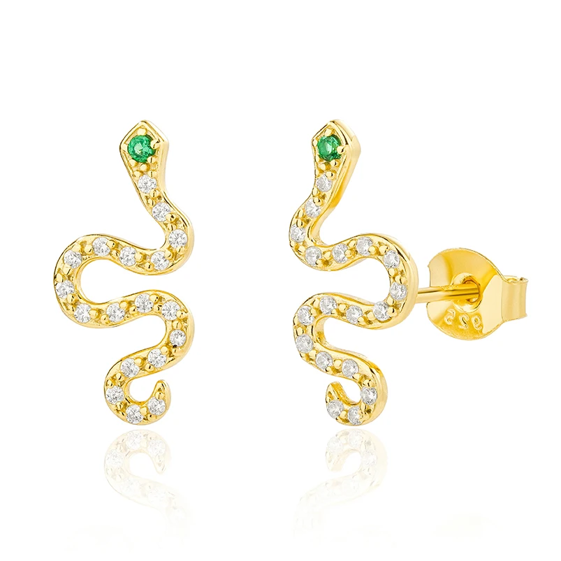 

Gemnel classic 925 sterling silver emerald eye 14K gold plated snake stud earrings women