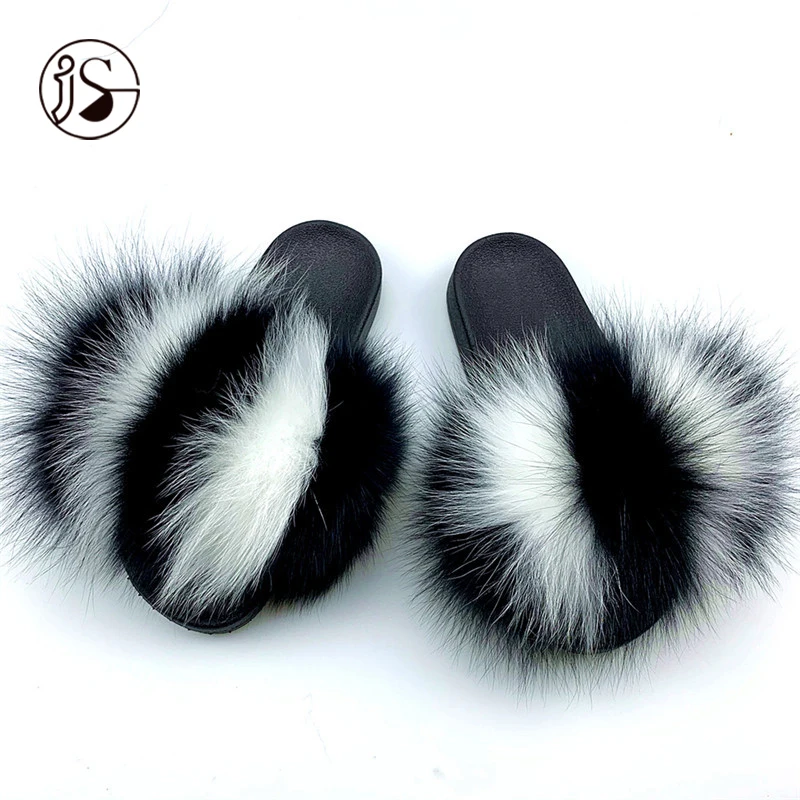 

2021 Hot Sales Various Styles fur slippers plush Exquisite outdoor slides for women 100% Real Fox Colorful furry slides, Picture