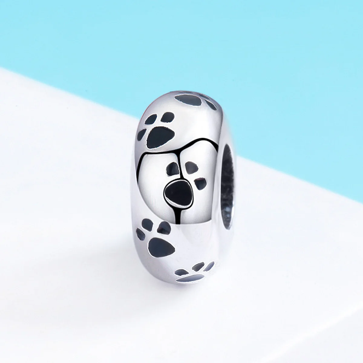

Pet's footprint round bead 925 silver charm animal jewelry making