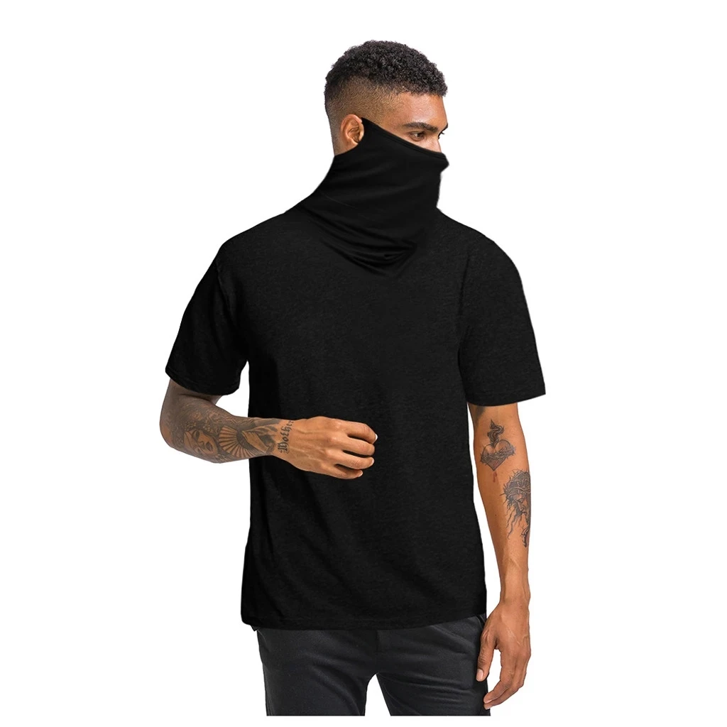 

Men Clothing T shirt Men's Casual Loose Round Neck Short Sleeve T-shirt Custom Logo Mock Neck Hoodie TShirt With Masked