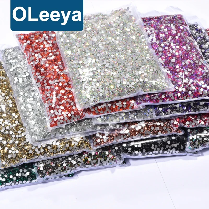 

14400pcs Oleeya Factory Hot Selling AB Rhinestones Flatback Crystal AB Rhinestone Glass For Garment, Over 100 colors available