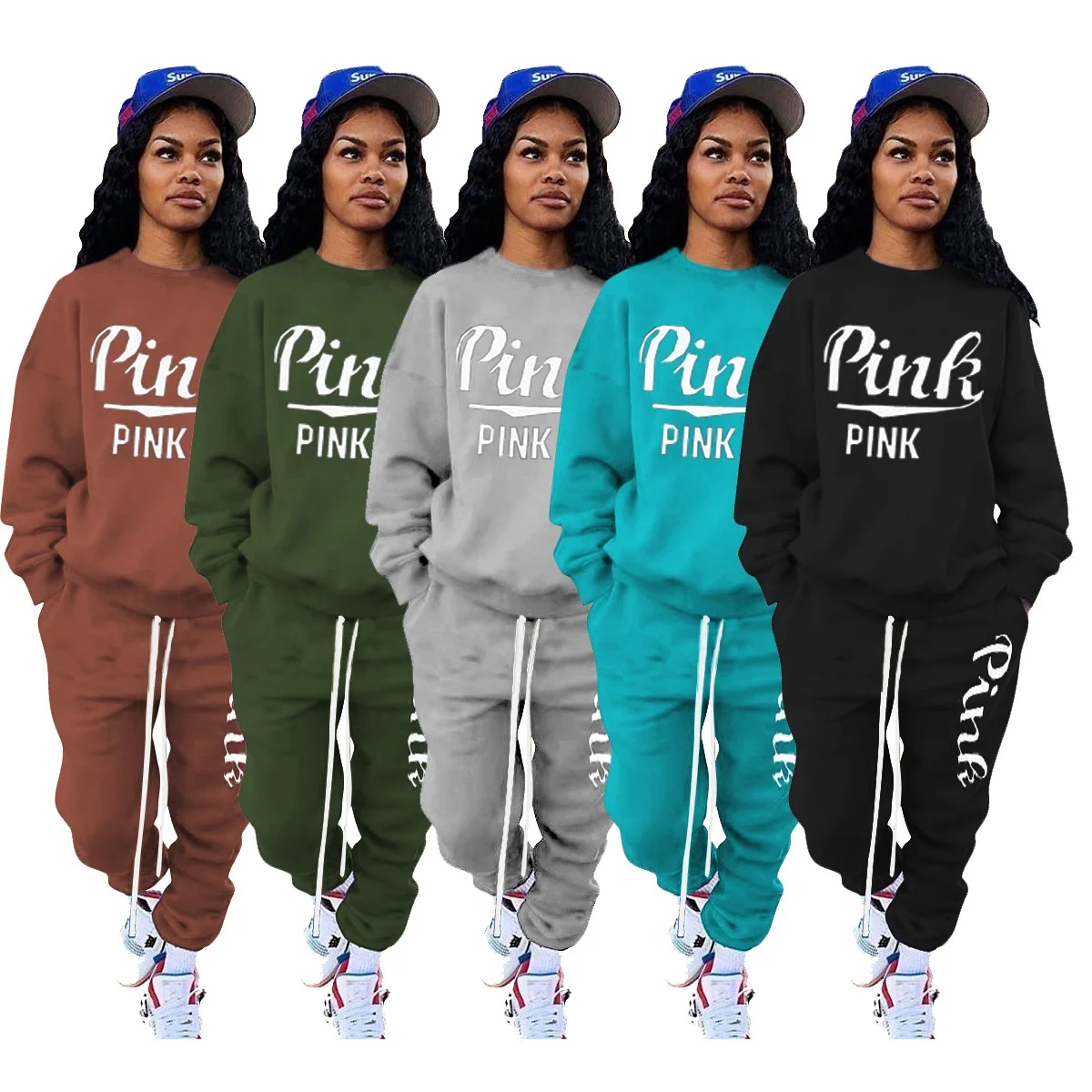 

New pink letter set Cotton Two Piece Set For Women Tracksuit Sweatshirt + Pants Sweat 2 Piece Set Jogging Suit Wholesale