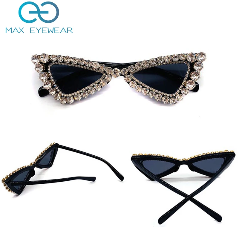 

Diamond Triangle Sunglasses Women Brand Luxury Cateye Sunglass Ladies Black Color Frame Crystal Sun Glasses Shades KD8056, Black;white;gray;pink;yellow;red