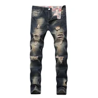 

Man wholesale Jeans from cross-border sources cheap jean big Hole in the knee pants Straight leg jeans