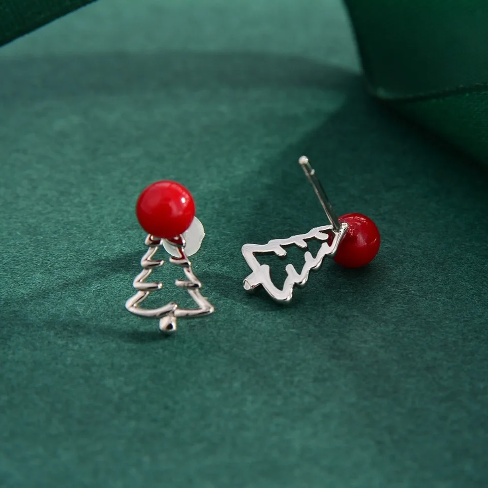 

Trendy Xmas Holiday Jewelry Christmas Tree Earrings Hollow 925 Sterling Silver Christmas Earrings for Women Gifts Jewelry