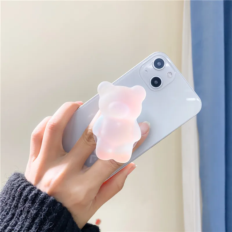 

Best selling phone accessories luxury Design holder Factory Wholesale Frosting Little Bear Pattern Collapsible Give Gifts