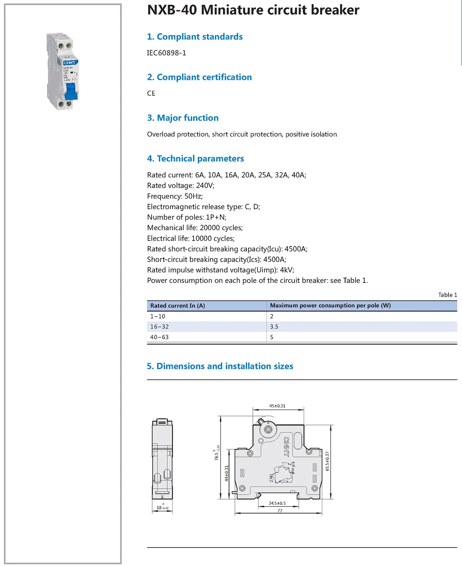 Chint original NXB-40 DPN 6A 10A 16A 20A 25A 32A 40A Chnt 1P+N Mini Circuit Breaker