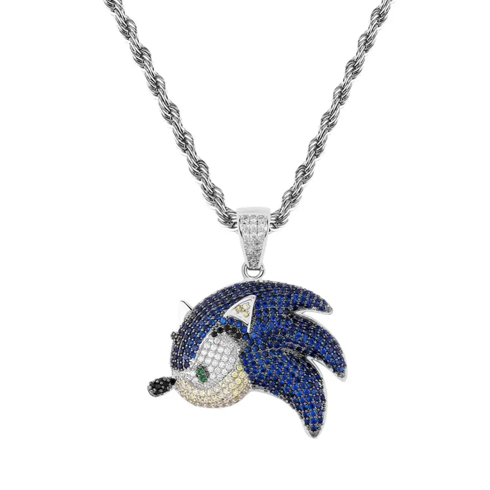 

New hip hop Sonic hedgehog cartoon game hedgehog men womenPendant and zircon super personality Necklace, Silver/gold