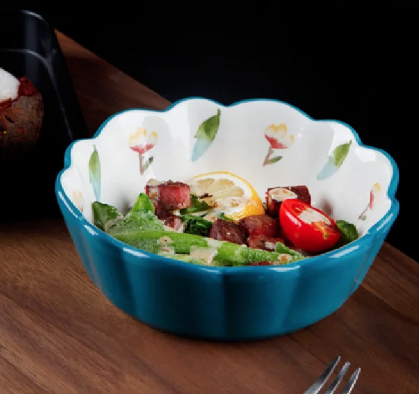 Popular Cherry under glazed porcelain dinner soup bowl dinner set ceramic bowl with flower design dinnerware factory