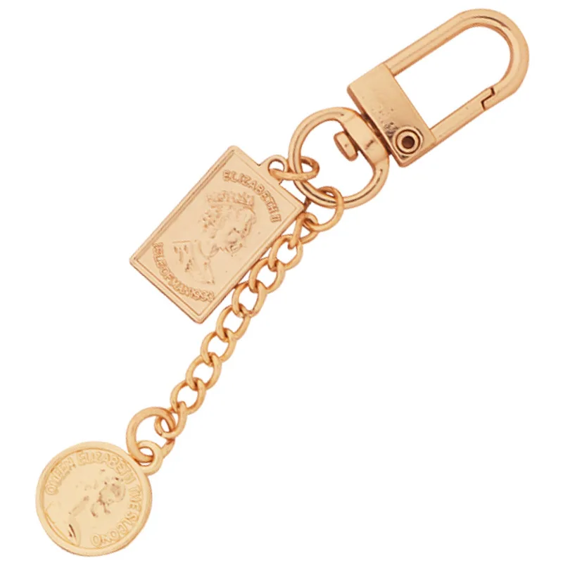 

Retro square coin monogram alloy keychain DIY coin air pods pearl pendant keychain