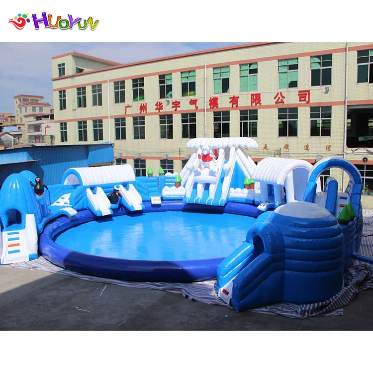 

Facotry Customized Inflatable Land Mobile Ice And Snow World Slide Water park, Customized color