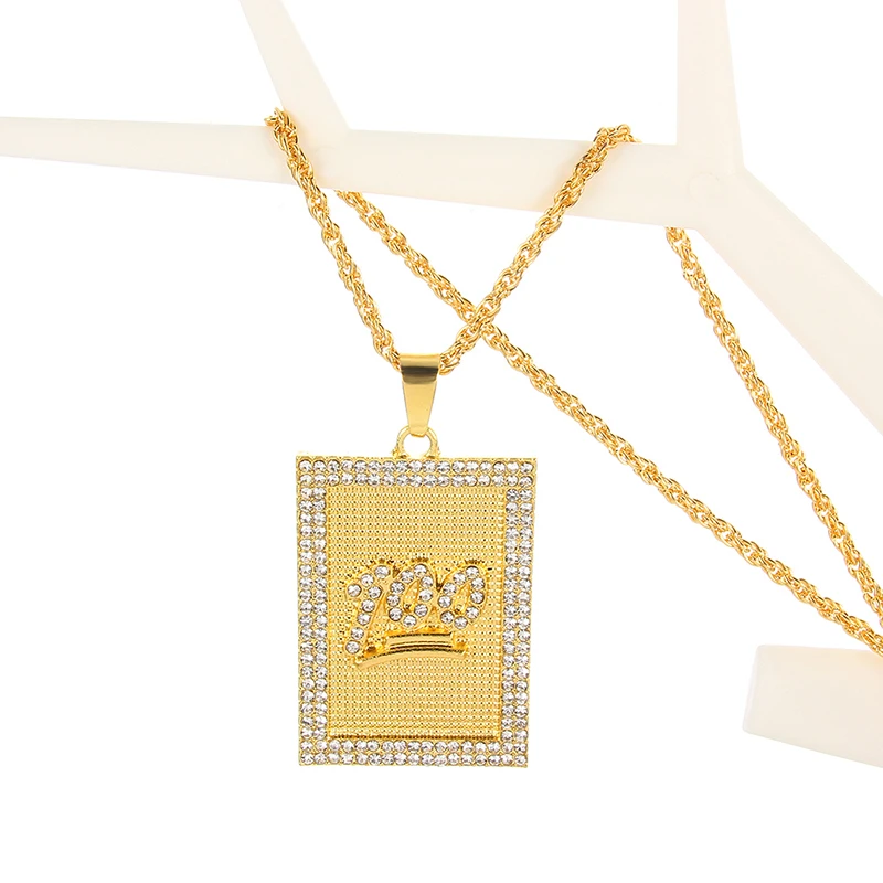 

Fashion Luxury Rhinestone Dog square Necklace Gold Color Crystal Pendant Necklace Men Hip Hop Jewelry