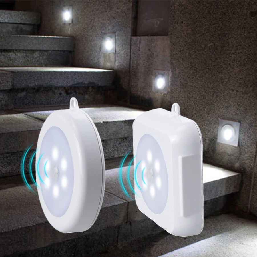 Round LED Portable Wireless Operated Wardrobe Closet Light Mini Motion Led Sensor Night Light