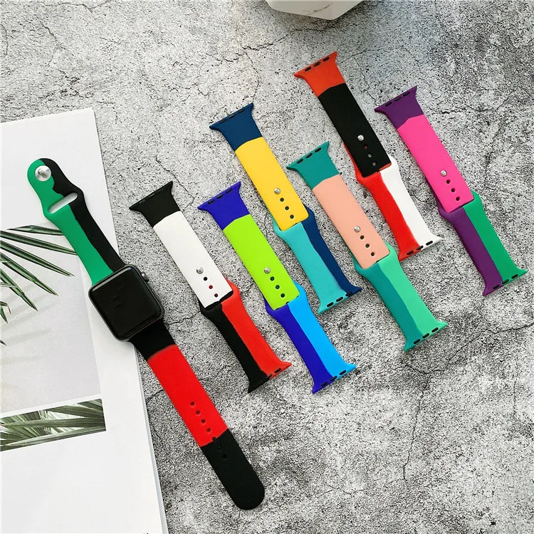 

New Launch 3 Colors Matching Sport Silicone Watch Strap for Apple Watch series 1 2 3 4 5 6 SE colorful Wristband, Customized