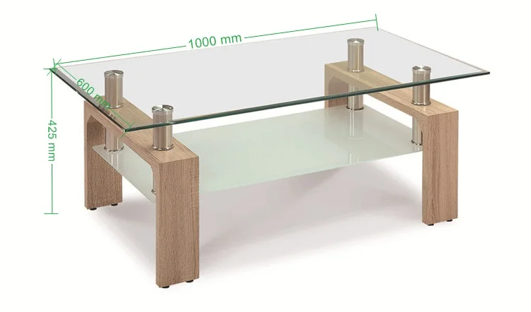 Modern hot living room furniture MDF Legs  clear glass top with shelves centre table Coffee Table