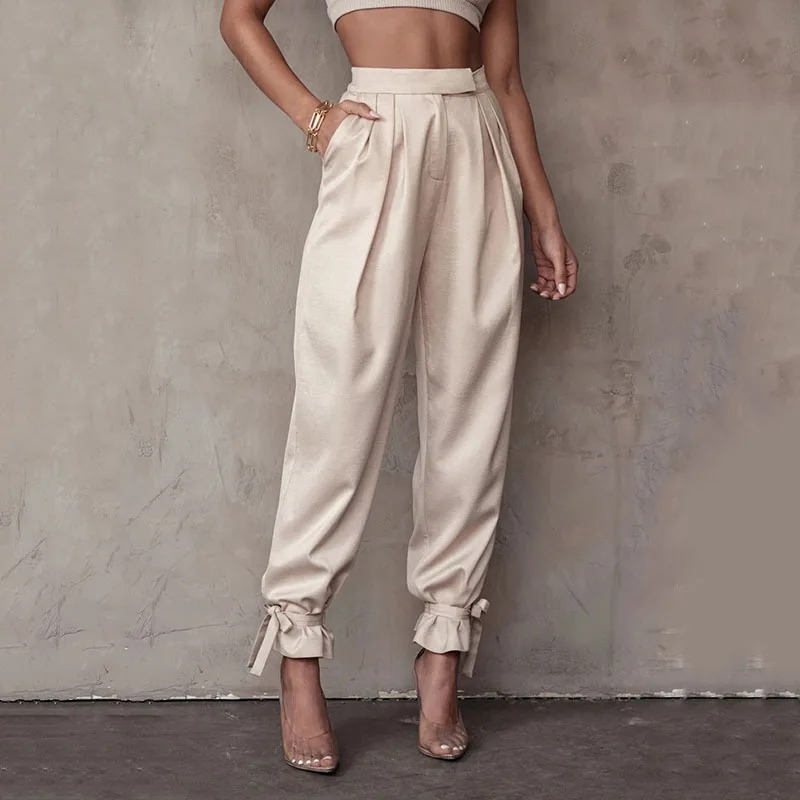 

2021 spring/summer new trousers women's high-waisted belted trousers with small legs hot style women's wear, Picture or customized