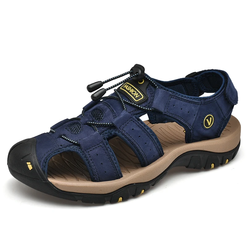

2022 Summer Hollow Out Breathable Beach Shoes Aqua Water Shoes Men Leather Sandal