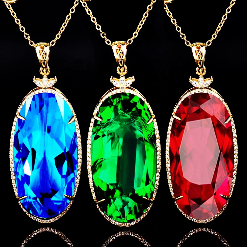 

New Arrivals Luxury Jewelry Fashion Exaggerated Large Oval Pendant Necklace For Women Wedding High Grade Party Golden Chain, Picture shows