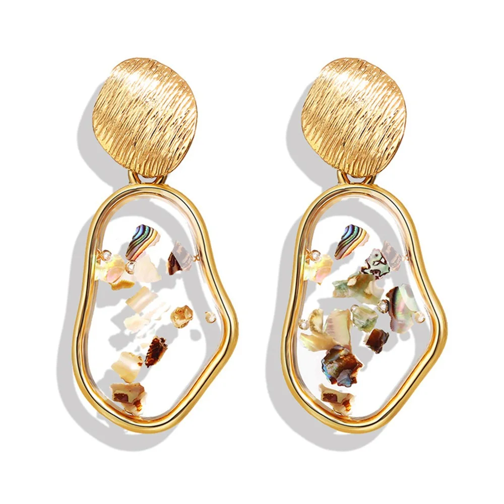 

Custom Designs New Initial 14k 18k Shell Resin Acrylic Statement Brush Gold Plated Fashion Women Jewelry Earrings