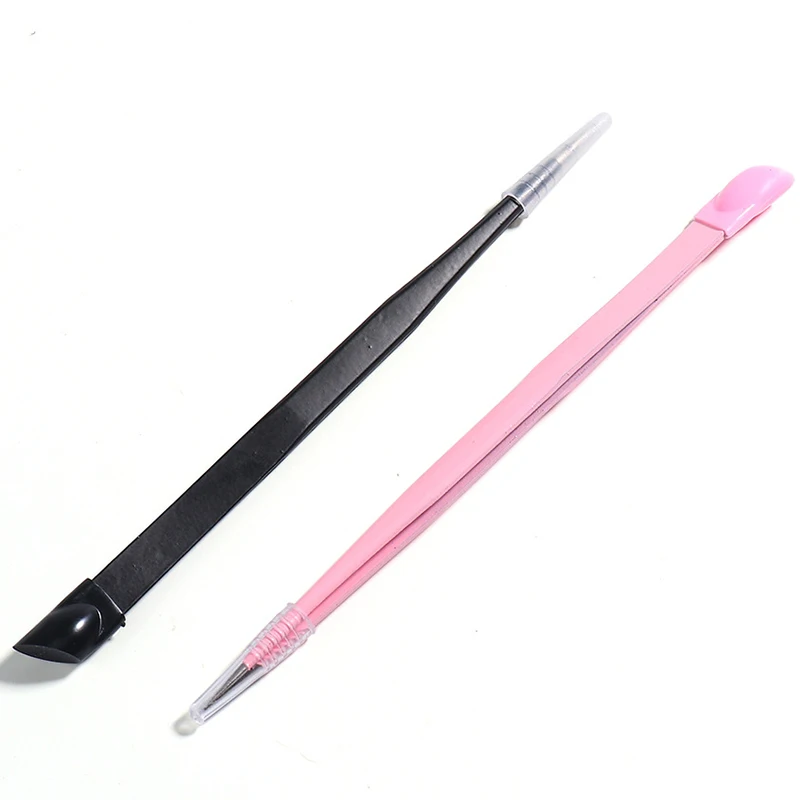 

Hot Selling Durable Double Use Stainless Steel Nail Pick UP Tools Nail Art Tweezers with Silicone Pressing Head, Pink and black