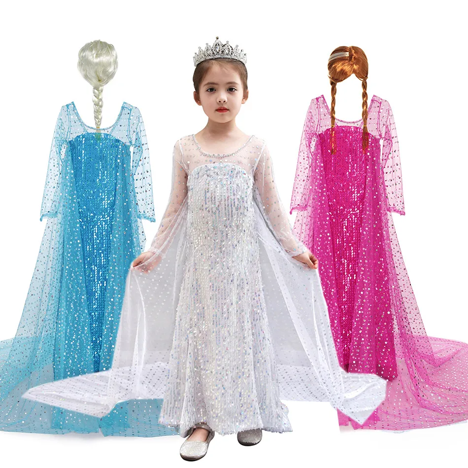 

MQATZ INS Amazon Hot Sale Snow Queen Elsa Dress BlingBling Halloween Princess Girl Birthday Party Dress, Blue white pink