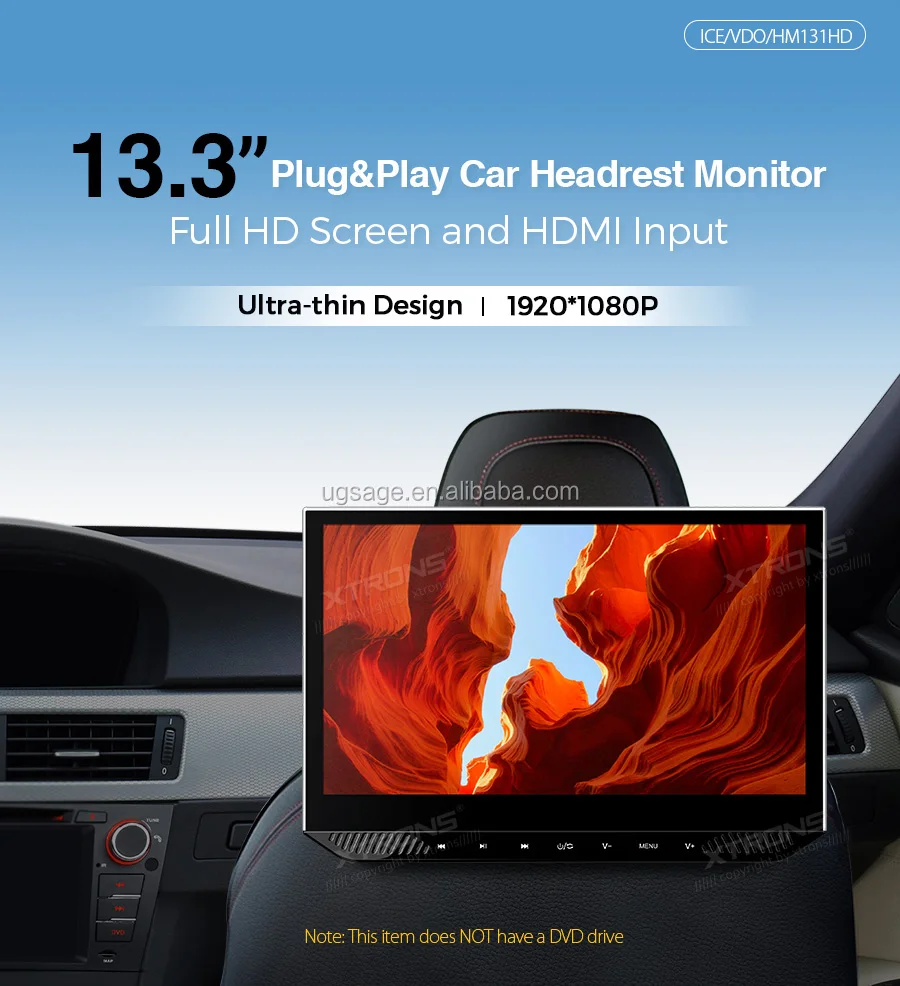 Xtrons 13.3 Inch Car Pc Headrest Monitor With Hdmi Input/ips Screen