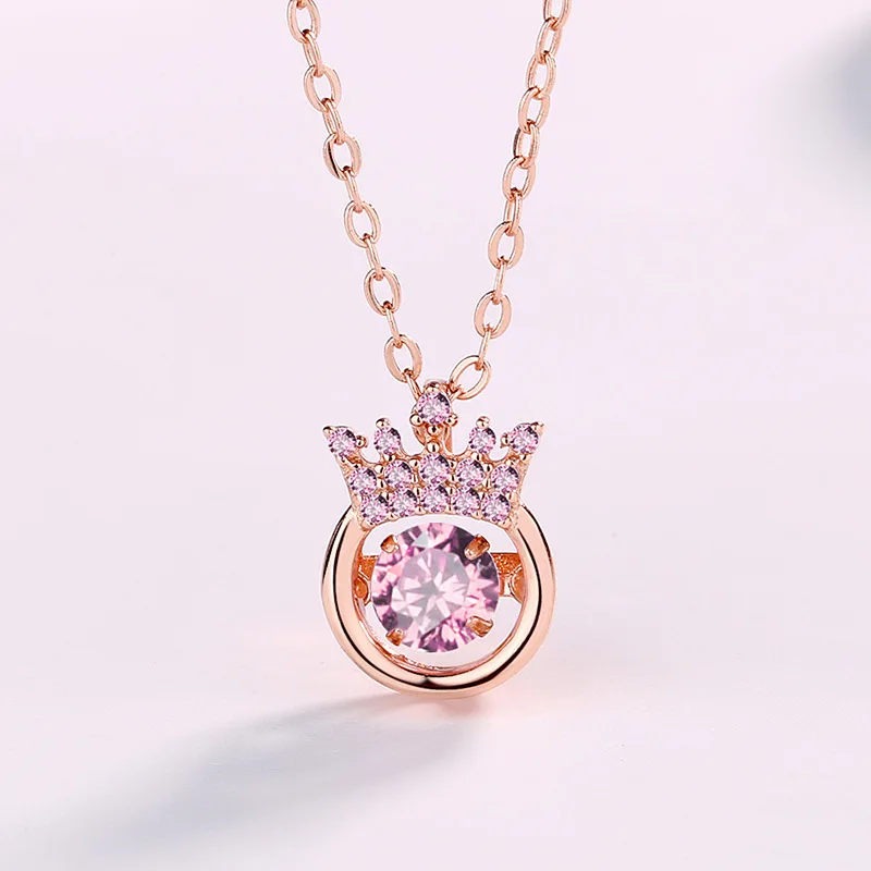 

Valentine's Gift S925 Sterling Silver Zircon Hollow Crown Necklace Shiny Pure Silver CZ Crown Pendant Necklace For Women